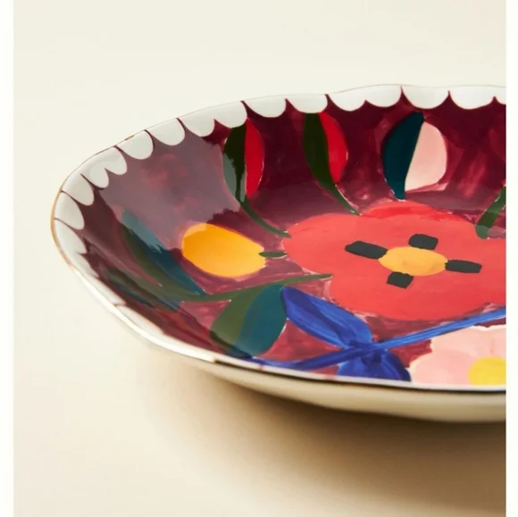Anthropologie Francesca Kaye Floral Atelier Dessert Plate - burgandy, pink, red - Picture 2 of 11